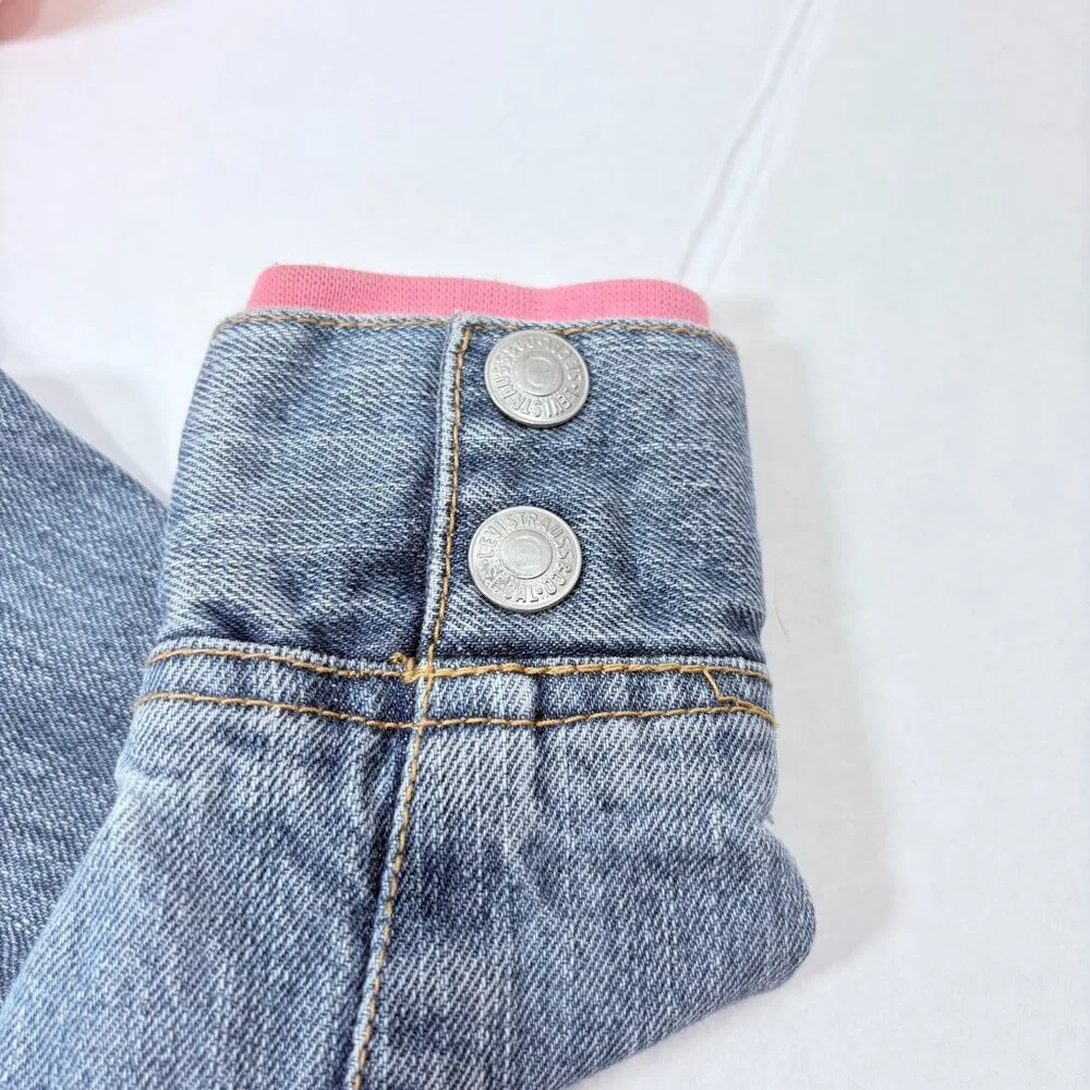 Vintage Levis Y2K Baby Girls Embroidered Pink Hoodie + Denim Jean Jacket 18m